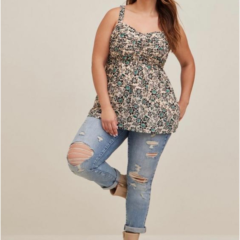 Torrid Babydoll Stretch Mesh Shirred Bodice Tank